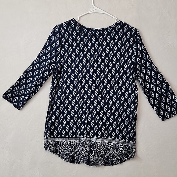 Faded Glory Rayon Tunic 3/4 Sleeve Size 8-10 Youth Blue White Diamond Pattern - Picture 7 of 13